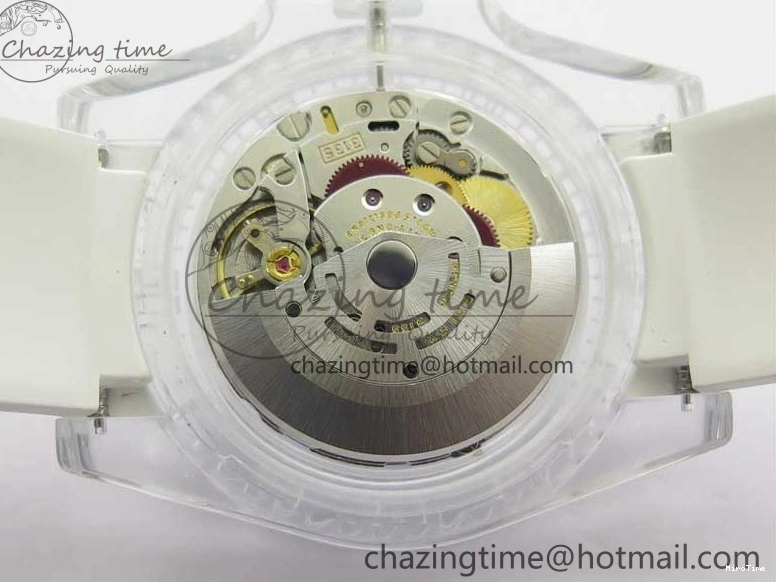 MiroTime 0129 Durable Submariner Phantomlab Transparent KZF Best Edition Blue Moon Dial on White Rubber Strap VR 2564